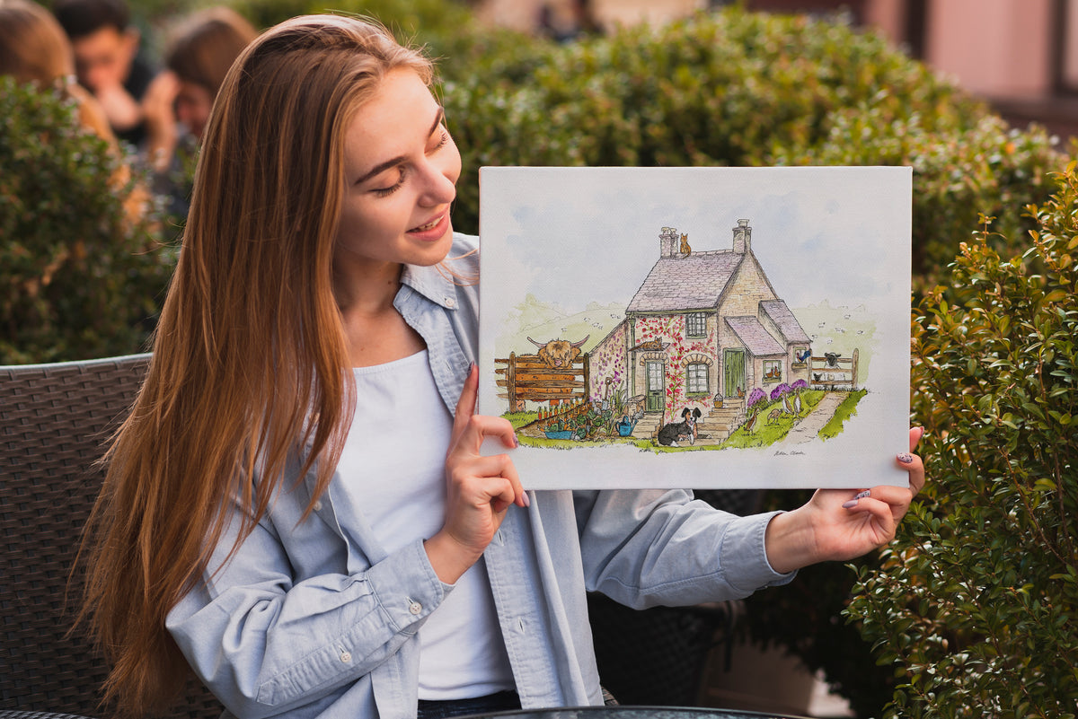 A3 Canvas Cabbage Patch Cottage – Helen Clark Bespoke